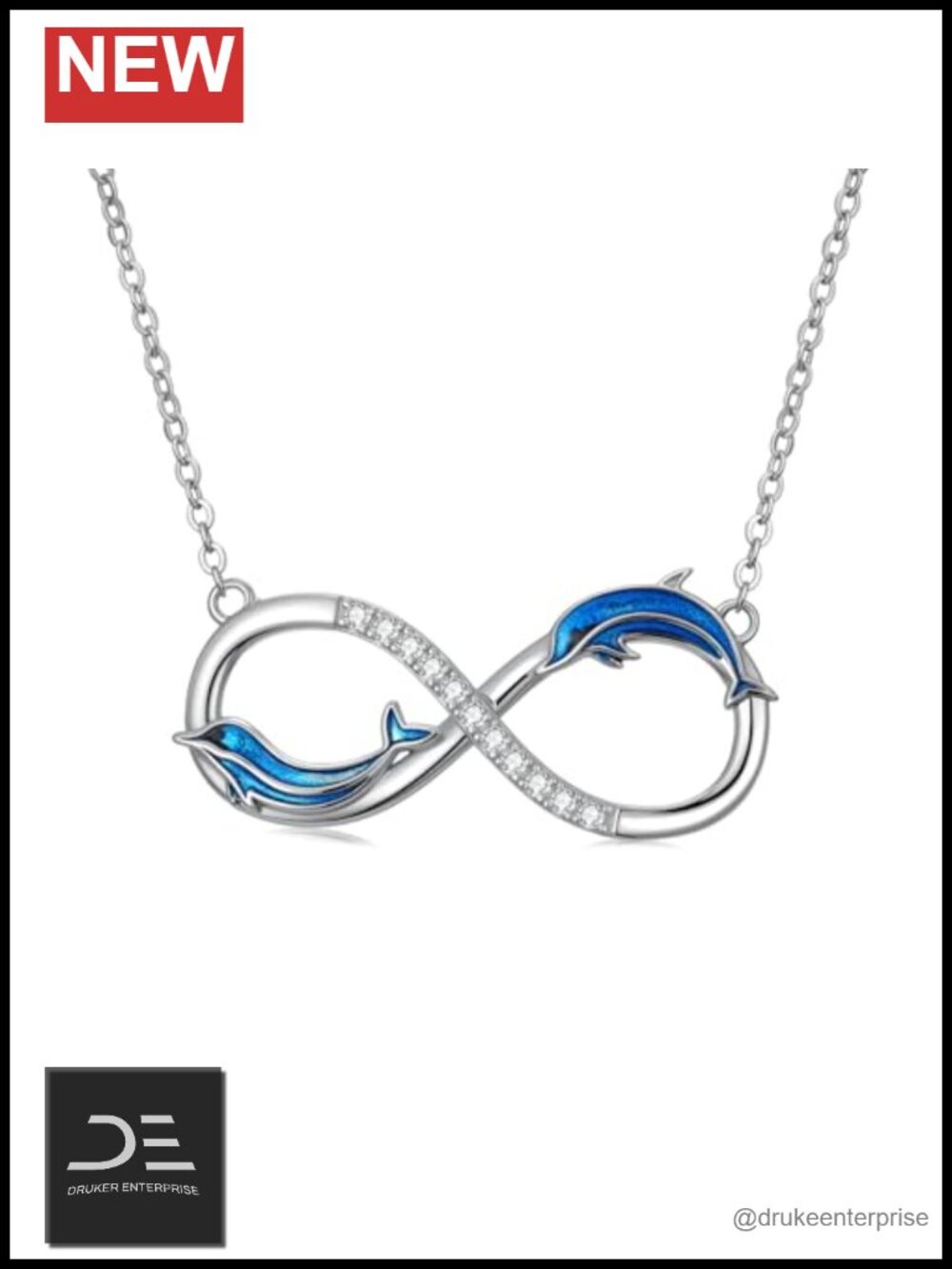 Sterling Silver Dolphin Infinity Pendant Necklace Women Jewelry Adjustable